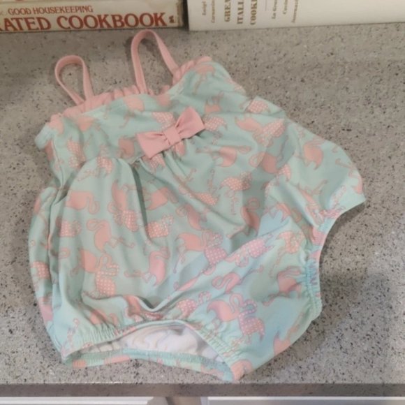 Swimsuit girls 6 to 9 months infant flamingos sea foam Lilly Pulitzer baby swim - Picture 7 of 7